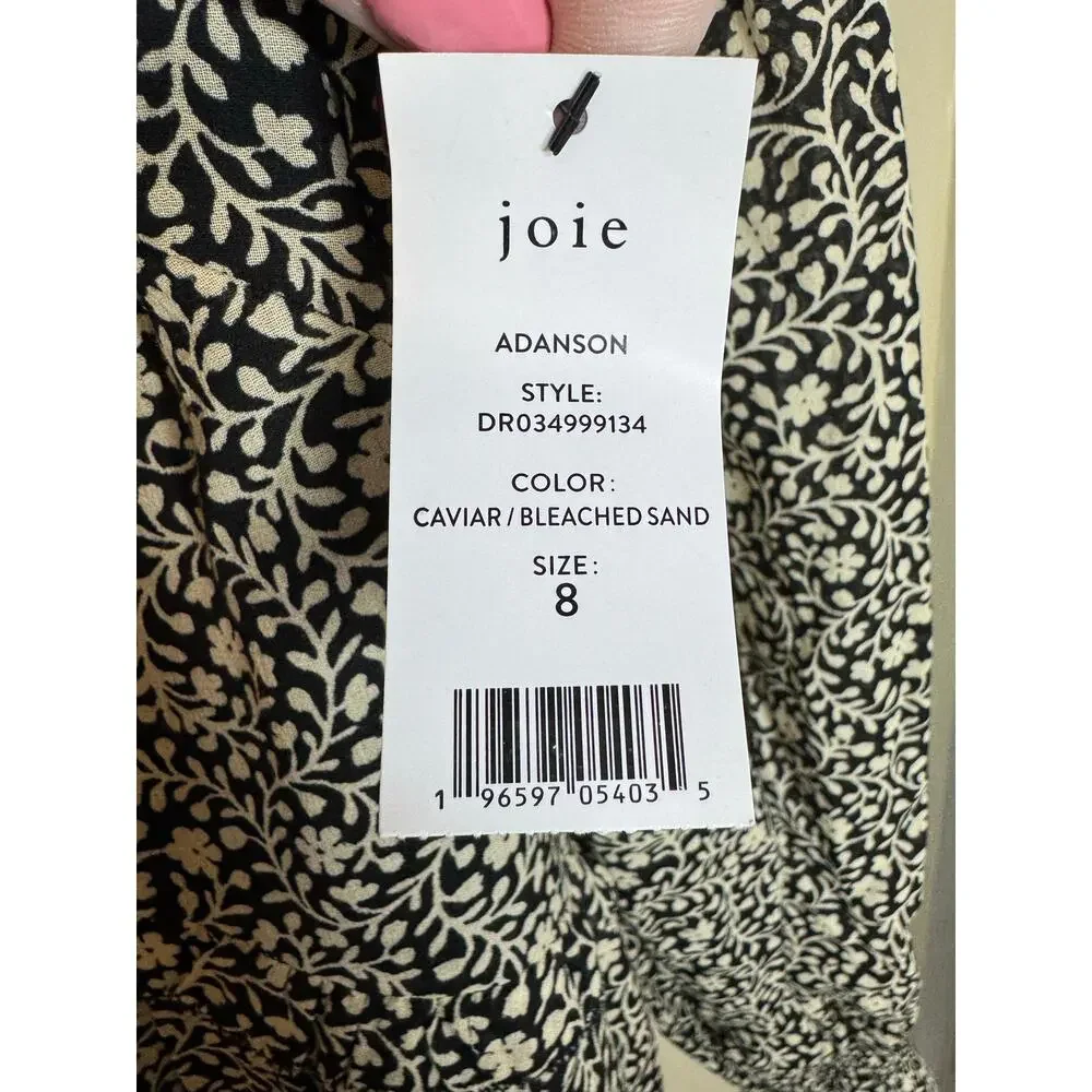 Joie NWT Adanson V-Neck Floral Long Sleeve Mini in Caviar Bleached Sand Size 8